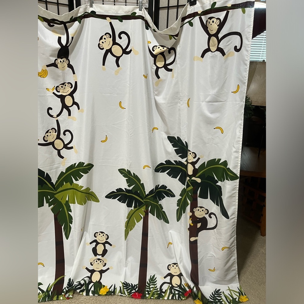ALLURE SHOWER CURTAIN Playful Monkey and Palm Tree TROPICAL JUNGLE THEME: KIDS